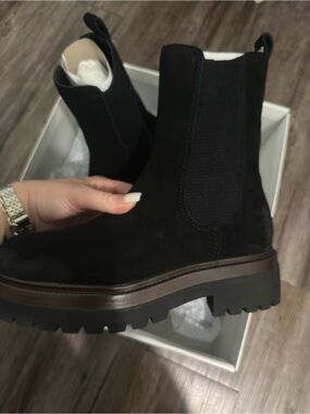 Steve Madden Black Suede Lug Chelsea Booties